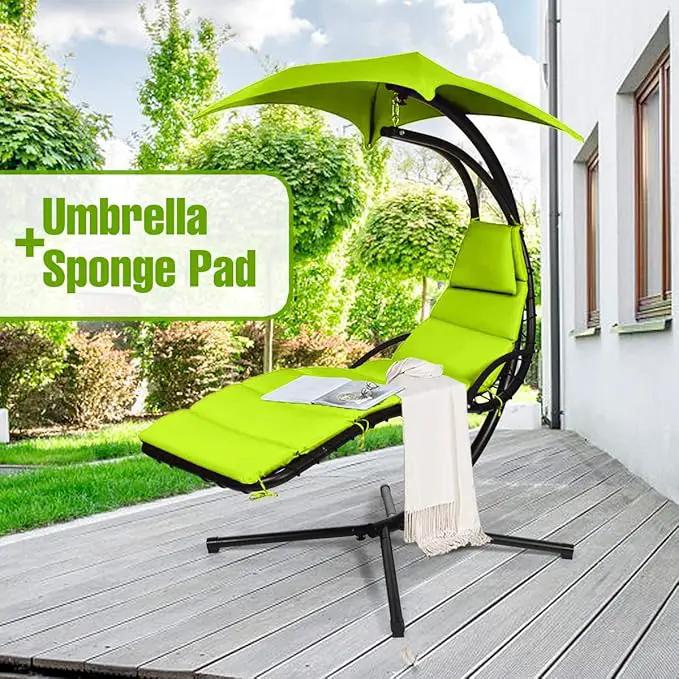 Weatherproof Replacement Cushion Pad and Umbrella for Hanging Lounge Chair Outdoor Chaise Hanging Hammock Chair - Long-Lasting, Fade-Resistant, Quick-Dry, Outdoor Lounge Replacement Set (Green) by GreenHaven Gardens