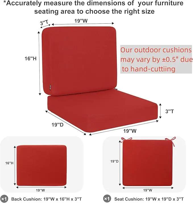 Favoyard Outdoor Deep Seat Cushion Set, 19 x 19 Inch Rainproof & 3-Year Fade Resistant Patio Furniture Cushions, Removable Seat Bottom & Back Cushion Covers with Ties for Chair, Sofa, Couch, Red by GreenHaven Gardens