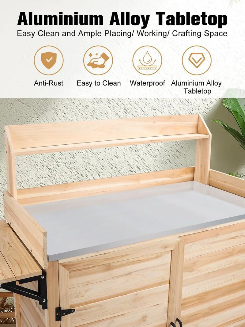 Kalolary Potting Bench for Outside Garden Potting Table with Storage Cabinet Foldable Shelf Multipurpose Garden Workstation Wooden Outdoor Potting Bench for Patio Garden Horticulture by GreenHaven Gardens