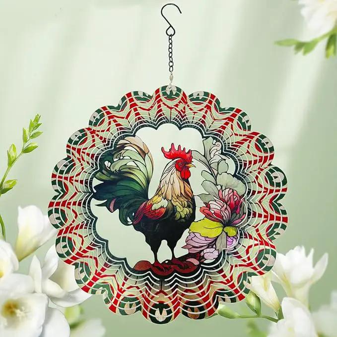 Rooster Metal Wind Spinners - Gifts for Women Mom Grandma Wife, 12 inch 3D Indoor Outdoor Garden Decoration Crafts Cock Wind Spinner, Unique Outdoor Ornament-Suitable As a Creative Gift by GreenHaven Gardens