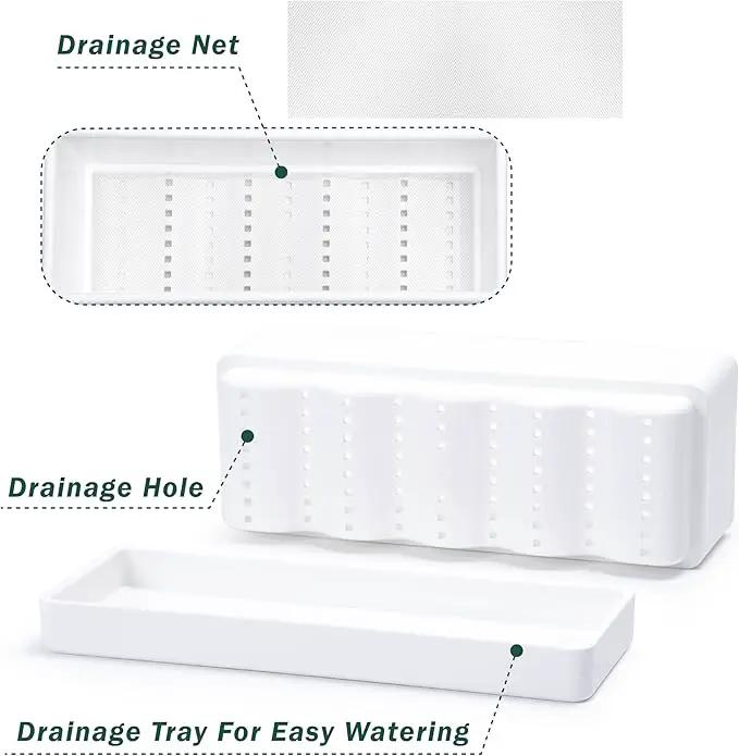 D'vine Dev 12 Inch Window Box Planter, Rectangle Plastic Herb Planter with Drainage Holes and Saucer, Indoor Succulent Cactus Vegetable Pot for Windowsill, Garden Balcony, White, Set of 1, 76-X-A-1 by GreenHaven Gardens
