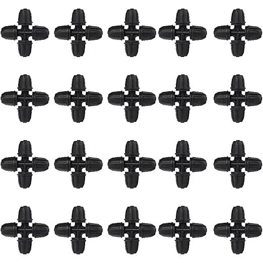 Drip Irrigation Fittings for 1/4 inch Tubing (0.16" ID x 0.28" OD), 20 Pcs Anti-Drop Locked Barbed Reducing 4-Way Coupling for Drip Line Connectors by GreenHaven Gardens