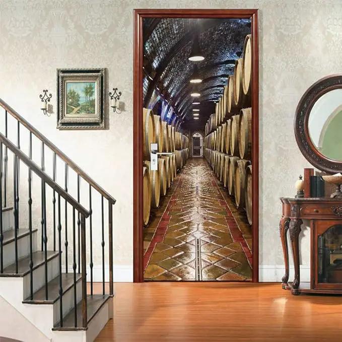 3D Door Stickers Murals Peel and Stick - Wine Cellar - Wallpaper Self-Adhesive Door Decals Removable PVC Waterproof Poster for Bedroom Living Room 30.3" x 78.7" by GreenHaven Gardens