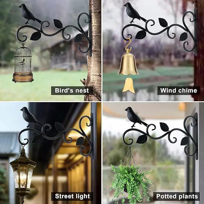 Hanging Plants Bracket 12" Bird Planter Outdoor Hooks Hangers for Flower Baskets Pot Bird Feeder Wind Chimes Lanterns Patio Garden Outdoor Indoor Metal Black, 4 Packs by GreenHaven Gardens