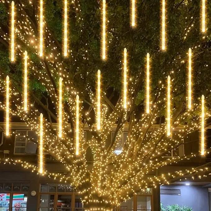 TW SHINE Christmas Meteor Shower Lights Outdoor, 288 LED 12" 8 Tubes Waterproof Christmas Lights Outdoor Plug in, Snow Falling Rain Icicle Xmas Lights Decorations, Warm White by GreenHaven Gardens
