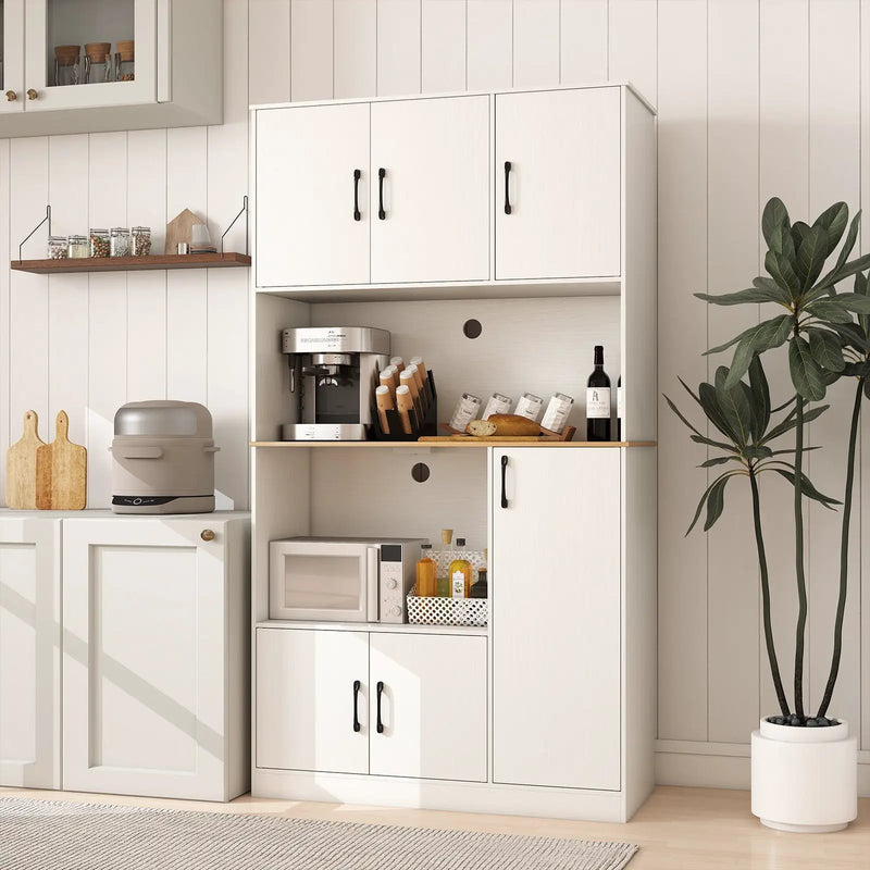71" Tall Kitchen Pantry Cabinet with Charging Station Wooden Buffet Cupboard Sideboard by DirectDeals