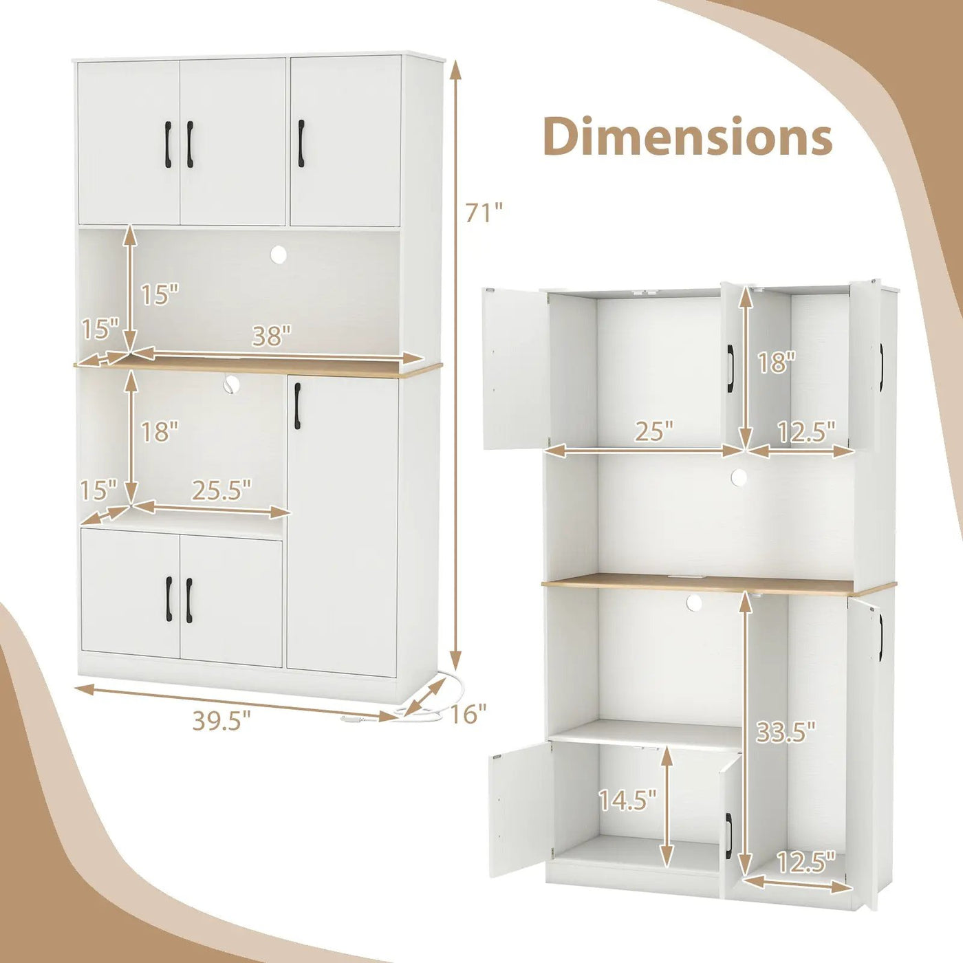 71" Tall Kitchen Pantry Cabinet with Charging Station Wooden Buffet Cupboard Sideboard by DirectDeals