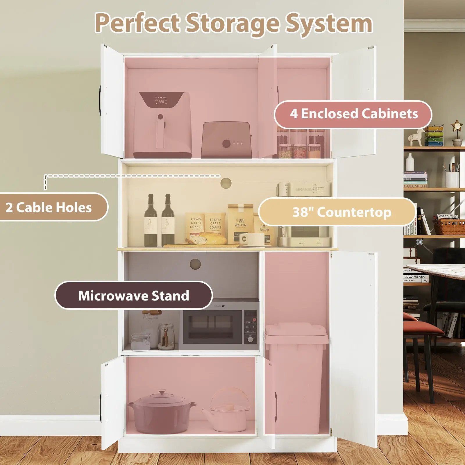 71" Tall Kitchen Pantry Cabinet with Charging Station Wooden Buffet Cupboard Sideboard by DirectDeals