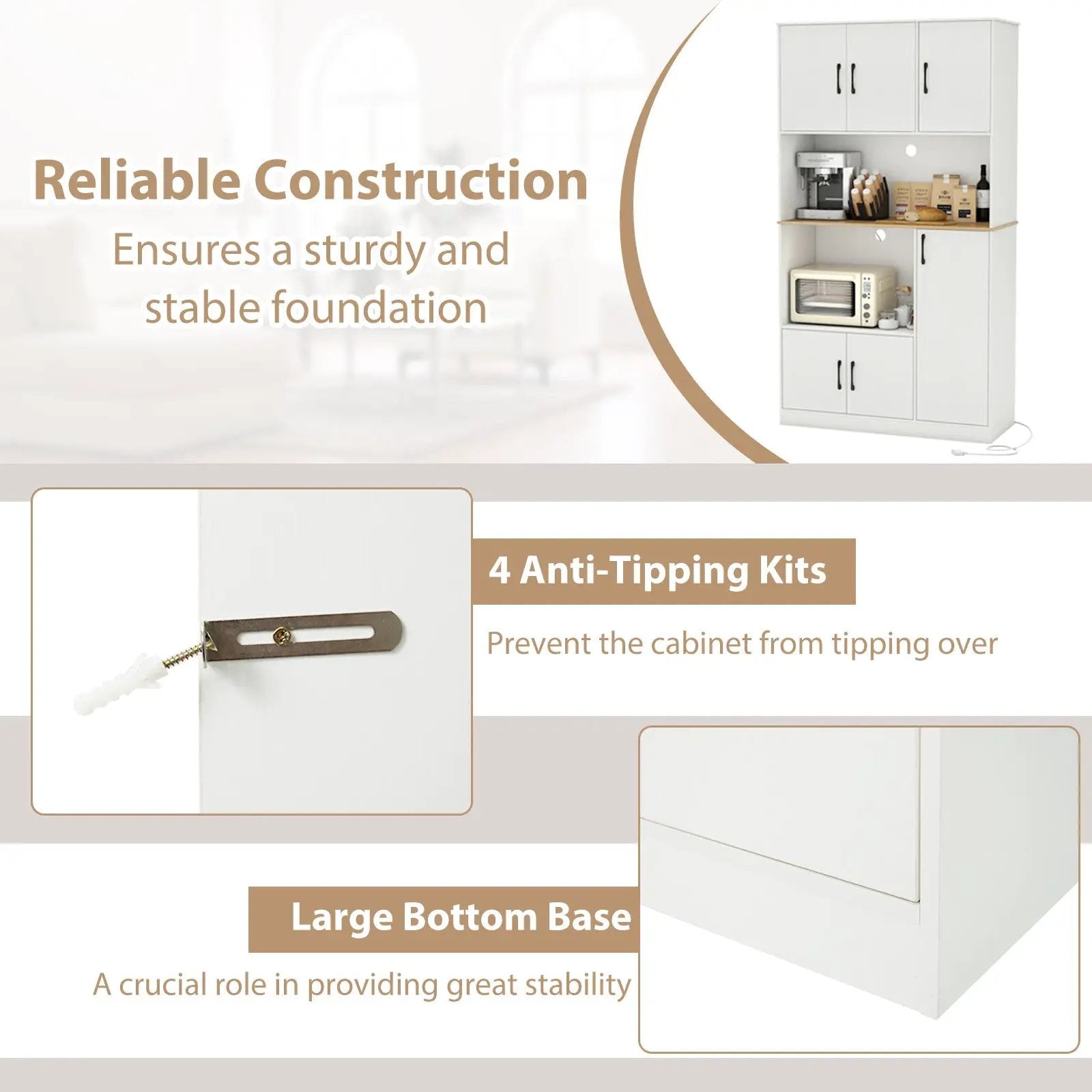 71" Tall Kitchen Pantry Cabinet with Charging Station Wooden Buffet Cupboard Sideboard by DirectDeals
