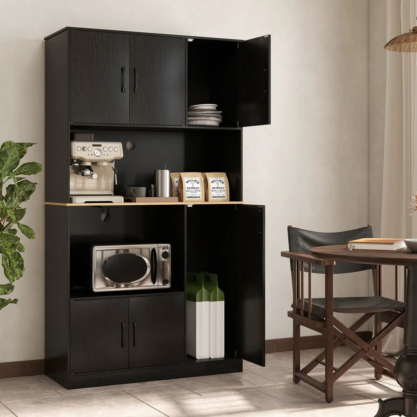 71" Tall Kitchen Pantry Cabinet with Charging Station Wooden Buffet Cupboard Sideboard by DirectDeals