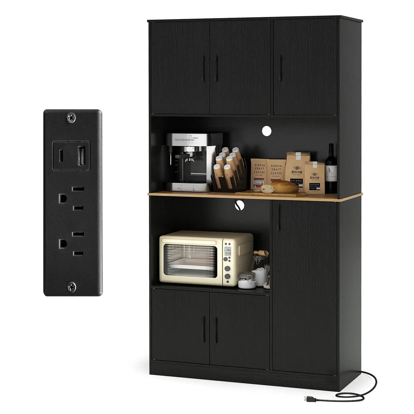 71" Tall Kitchen Pantry Cabinet with Charging Station Wooden Buffet Cupboard Sideboard by DirectDeals