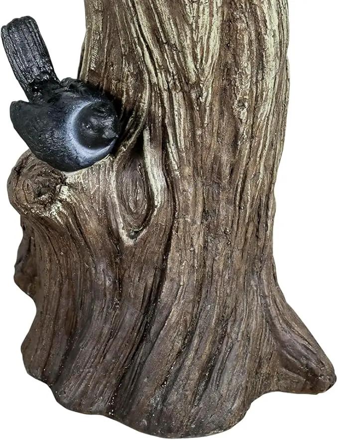 SunJet 23 Inch High Wood-Look Concrete Bird Bath with Decorative Faux Bird – Birdbath Rustic & Long-Lasting Design, Enhances Garden, Patio, Yard, Lawn Decor by GreenHaven Gardens