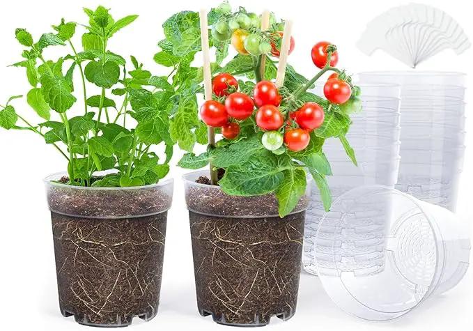 homenote Clear Nursery Pots for Plants,7 Inch Plant Pot for Planting Plastic Seedling with Drainage Holes Seed Starter Flower High Transparency with 20 Labels (15 Pack) by GreenHaven Gardens