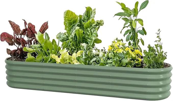 8x2ft Oval Galvanized Raised Garden Bed Kits 16" Tall Outdoor Large Metal Modular Planter Box 9-in-1 Raised Beds for Gardening,Vegetables,Fruits,Flowers & Herbs (Green) by GreenHaven Gardens