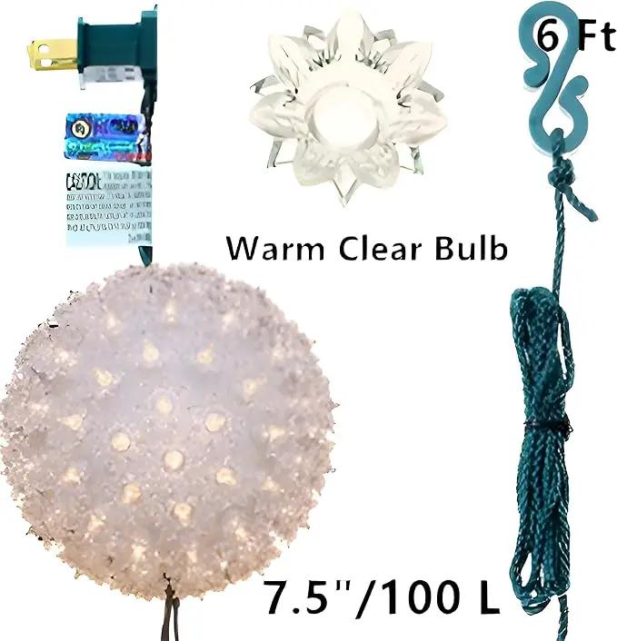 100 Clear Warm Christmas Sphere Light, UL Certified and Commercial Grade 7.5 Inches Hanging Sphere, for Indoor and Outdoor Party, Garden, Gate, Patio, Trees. by GreenHaven Gardens