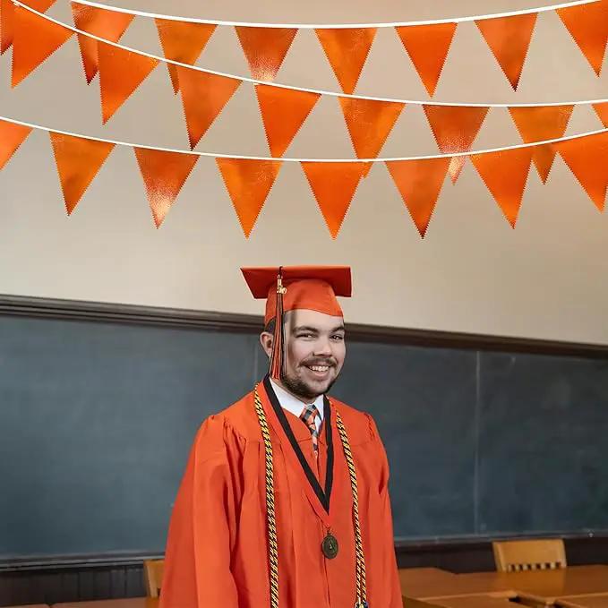 Orange Party Decorations Metallic Fabric Triangle Pennant Banner Flag Bunting Garland for Fall Autumn Thanksgiving Graduation Birthday Wedding Bridal Shower Baby Shower Anniversary Party Supplies by GreenHaven Gardens