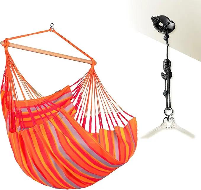 LA SIESTA® - XL King Domingo Hammock Swing Chair & CasaMount - Weather & Tear Resistant Hanging Chair - Outdoor Indoor Hammock Chair w/Suspension Kit for Walls Ceilings Square Beams - Toucan by GreenHaven Gardens