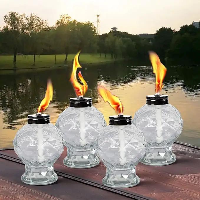 4 Pack Glass Table Torches, Citronella Table Top Torches with Wick and Cap for Outdoor, Refillable Landscape Lanterns for Yard, Patio, Christmas, Garden, Party Decor by GreenHaven Gardens