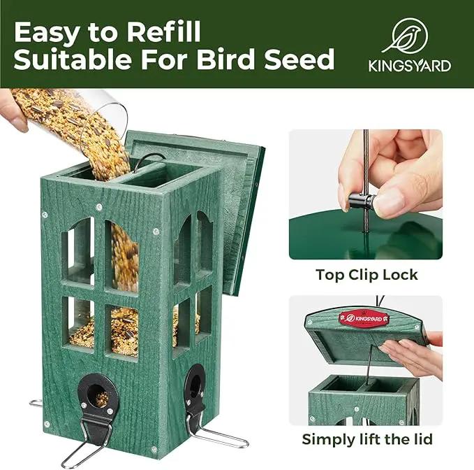 Kingsyard Upgraded Rainproof Bird Feeder for Outdoor Hanging - Metal Feeding Port, Recycled Plastic Wild Bird Feeder with Metal Mesh Tray for Goldfinch Small Bird, Garden Yard Decoration, Green by GreenHaven Gardens