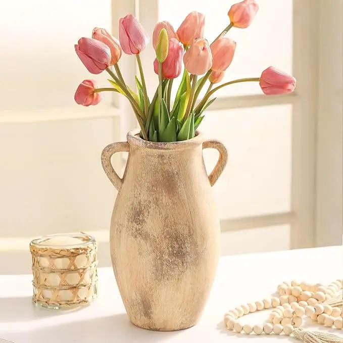 Large Ceramic Vase,11.3 inch Tall Farmhouse Flower Vase with 2 Handles,Terracotta Decorative Flower Vase for Home Decor, Living Room Entryway Table Centerpiece Decor by GreenHaven Gardens