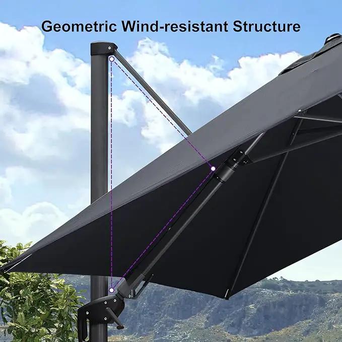PURPLE LEAF 6.5' X 10' Right-left Tilt Patio Umbrella with Base Outdoor Cantilever Swivel Rectangle Umbrella Aluminum Offset Umbrella with 360-degree Rotation for Garden Deck Pool Patio Grey by GreenHaven Gardens