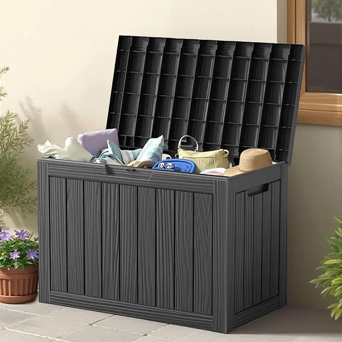45 Outdoor Storage Box, Waterproof Resin Deck Box with Side Handles, Lockable Outdoor Bench for Indoor & Outdoor Use, Storage Bin for Patio Cushions, Garden Tools, Package Delivery, Black by GreenHaven Gardens