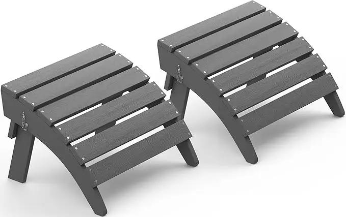SERWALL Folding Adirondack Chair Footrest Set of 2, Adirondack Ottomans Without Assembly, Grey by GreenHaven Gardens