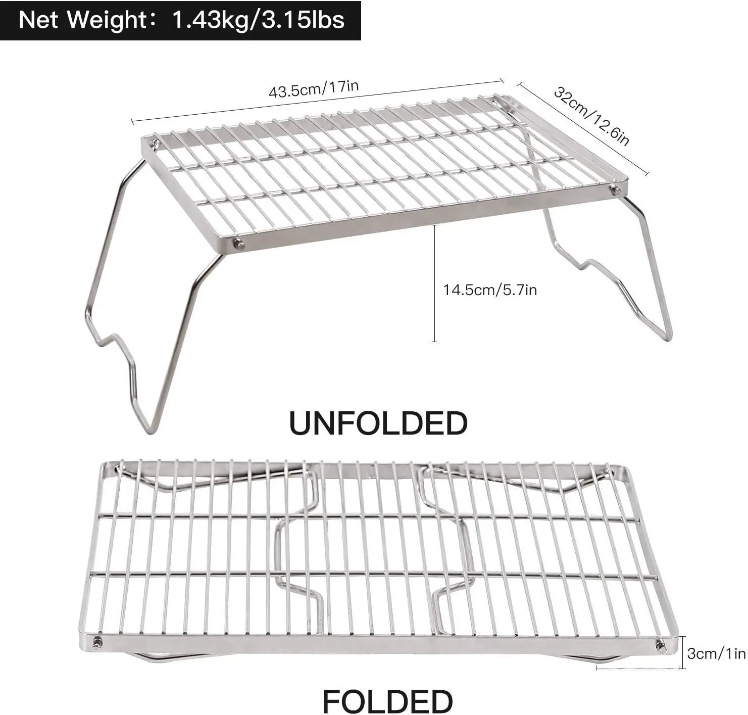 REDCAMP 17" Large Folding Campfire Grill 304 Stainless Steel Grate, Heavy Duty Portable Camping Grill with Carrying Bag for Outdoor Cooking Backpacking Hiking Picnics BBQ by GreenHaven Gardens