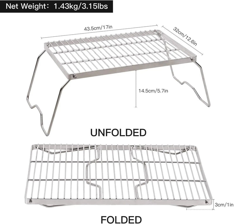 REDCAMP 17" Large Folding Campfire Grill 304 Stainless Steel Grate, Heavy Duty Portable Camping Grill with Carrying Bag for Outdoor Cooking Backpacking Hiking Picnics BBQ by GreenHaven Gardens