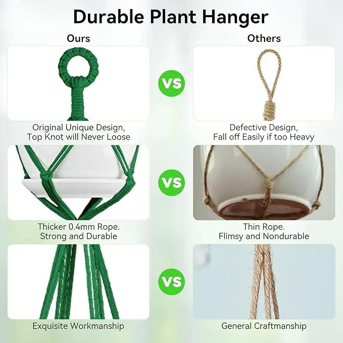 USLAI Macrame Plant Hanger Indoor Outdoor, Up to 4-15 inch Pot, Heavy 20lb Planters, Extra Long Strong Hanging Planter Basket Holder, Boho Home Decor, 49+72 Inch, Green (POTS NOT Included) by GreenHaven Gardens