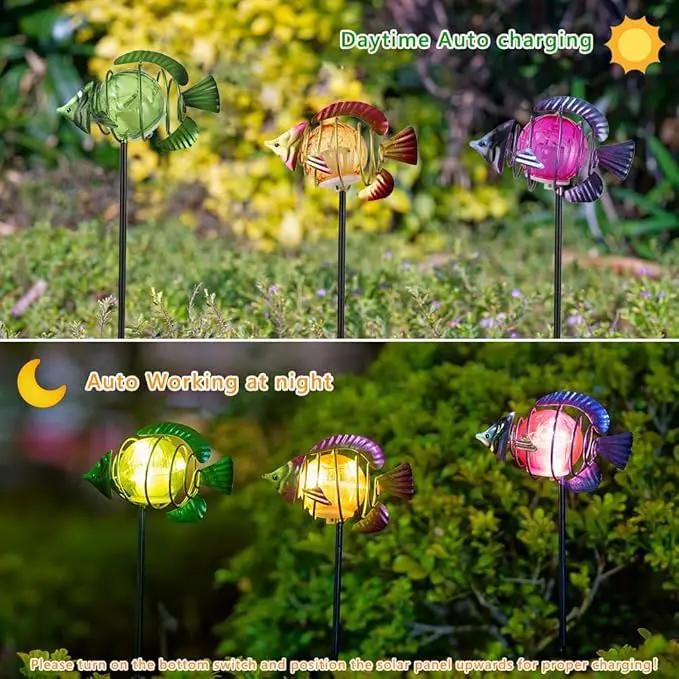 Outdoor Garden Solar Lights,3Pack Decorative Solar Lights for Garden Decor,Sea Fish Backyard Decor,Led Solar Lights with Stakes for Yard Landscape Patio(21.3''H) by GreenHaven Gardens