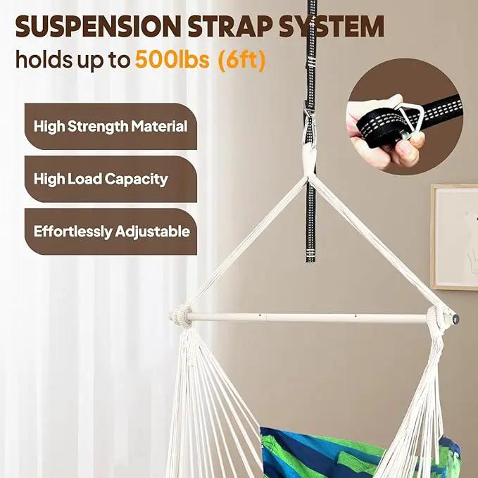 Chihee Hammock Chair Hanging Chair with Foot Rest 2 Cushions Max 500lbs Robust Metal Spreader Bar Collapsible Easy Storage Soft Cotton Swing Chair Strong Strap Iron Carabiner Side Pocket Included by GreenHaven Gardens