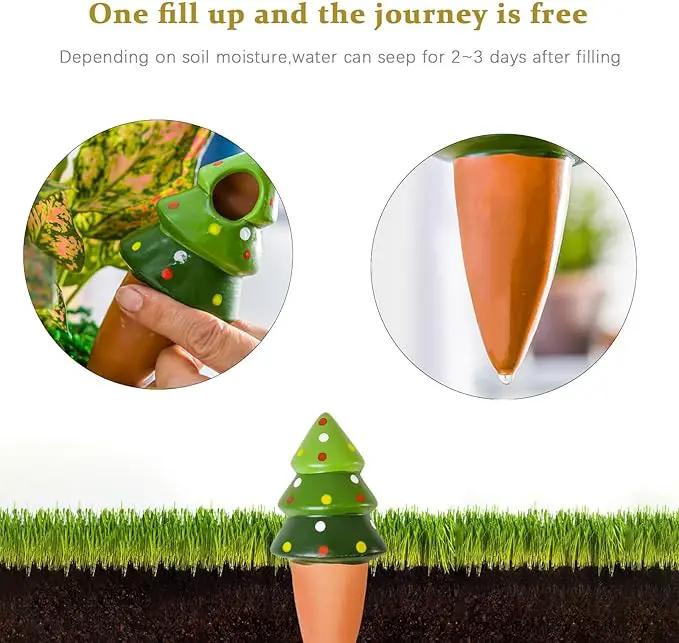 4 Pack Terracotta Christmas Tree Automatic Plant Watering Devices,Household self Watering Planter Insert, Watering Spikes for Indoor Plants,Holiday Potted Plant Continuous Moisture Device by GreenHaven Gardens