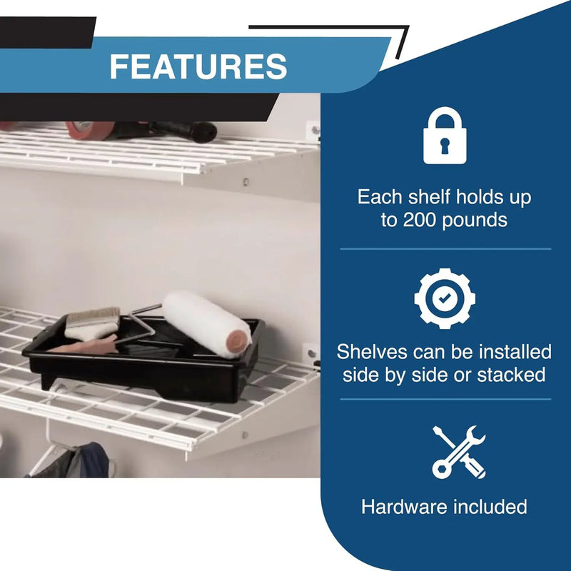 00967 2-Pack Heavy Duty Steel Garage Shelving, 45”x 15” Wall Mounted Shelve,Max Shelf Load 200 Pounds, White Powder Coated by GreenHaven Gardens