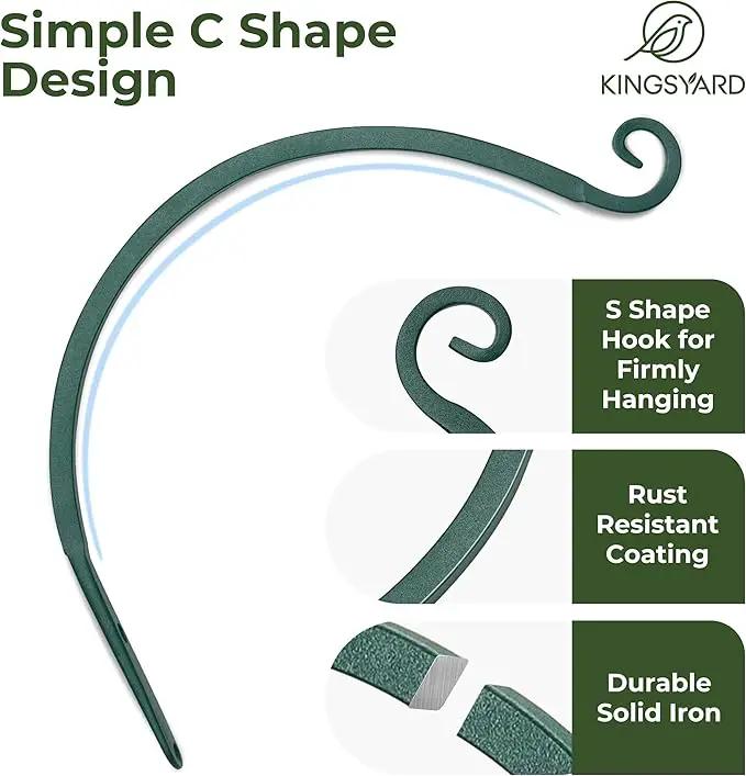 Kingsyard 2-Pack Wall Plant Hanger Outdoor - Heavy Duty Metal Hanging Bracket Hooks for Hanging Plant, Bird Feeders, Lanterns, Wind Chimes Outdoor & Indoor, 8-Inch/Green by GreenHaven Gardens