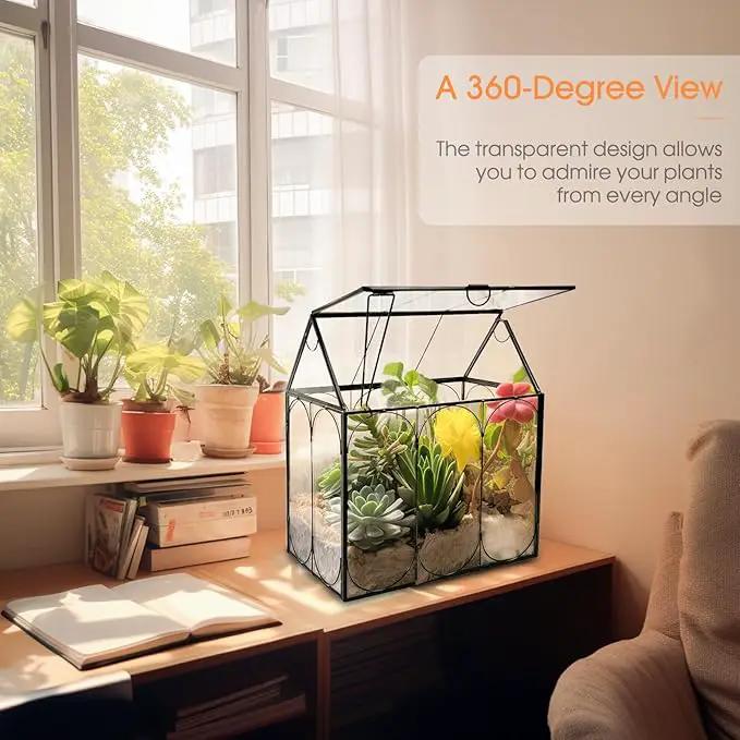 Plant Terrarium Jar, Rifny Indoor House Shape Glass Terrarium Planter with Lid for Venus Fly Trap Succulent Live Air Plants, Small Terrarium Decor for Home Office (Without Plants) by GreenHaven Gardens