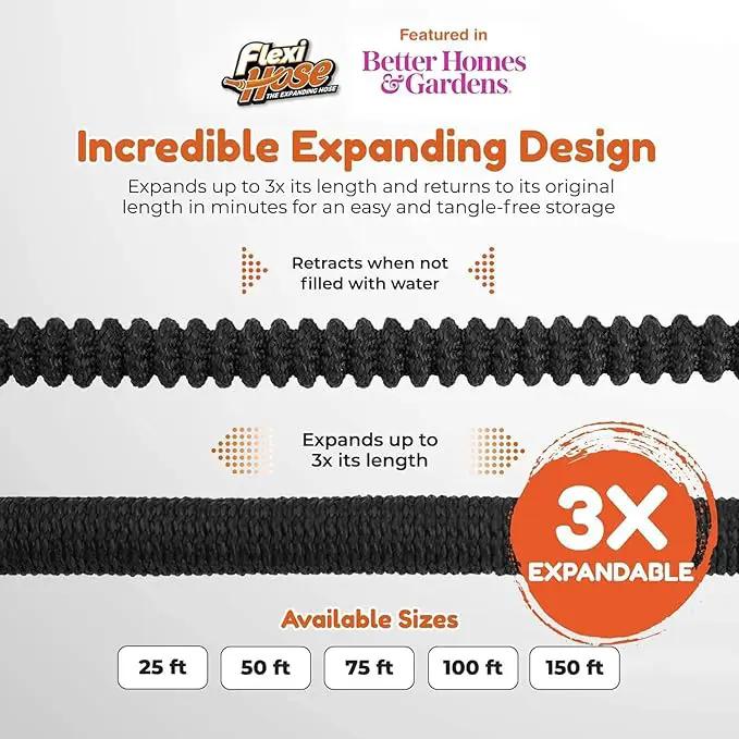 Flexi Hose with 8 Function Nozzle, 50FT - Lightweight Expandable Garden Hose, No-Kink Flexibility, 3/4 Inch Solid Brass Fittings and Double Latex Core by GreenHaven Gardens
