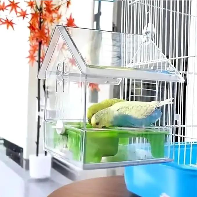 Ziveseller/Sowhathow Pull-Out External Parrot Feeder, Parrot Feeder Parakeet House Bird Bath Transparent Dish Water, Hanging Wild Bird Seed with Squirrel Proof Tray (White) by GreenHaven Gardens