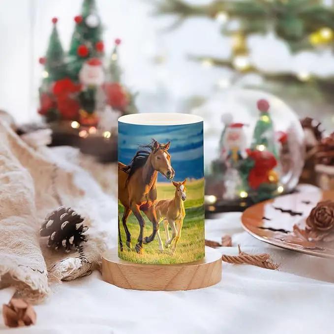 Flickering Flameless Candles, Beautiful Horses Summer Field LED Candles with Remote Timer, Set of 2 Battery Operated Candle for Valentine Wedding Birthday by GreenHaven Gardens