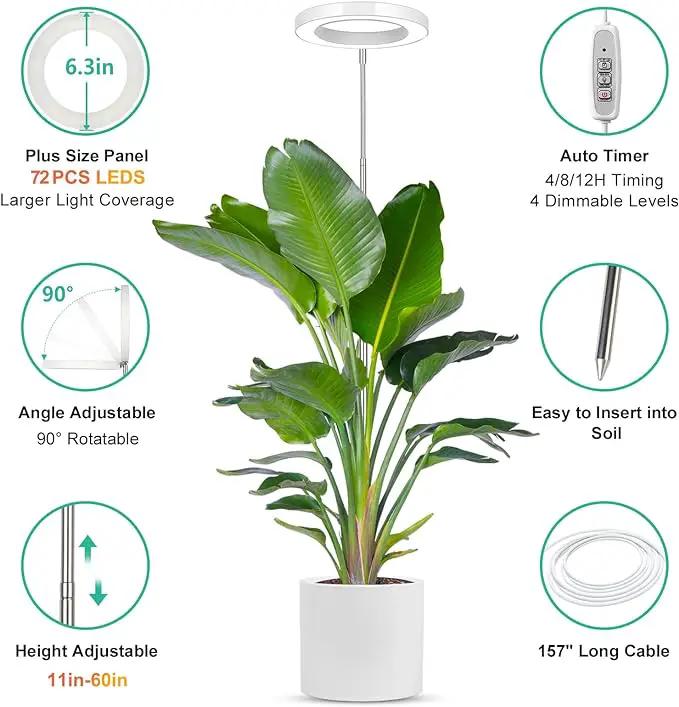 LORDEM Full Spectrum LED Grow Lights, Brightness Adjustable Plant Lamps with Auto On/Off Timer, Height Adjustable Growing Lights for Indoor Plants, Pack of 2 by GreenHaven Gardens