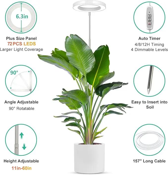 LORDEM Full Spectrum LED Grow Light, 72 LEDs, 4 Brightness Settings, Auto On/Off Timer, Height Adjustable, Ideal for Indoor Plants by GreenHaven Gardens