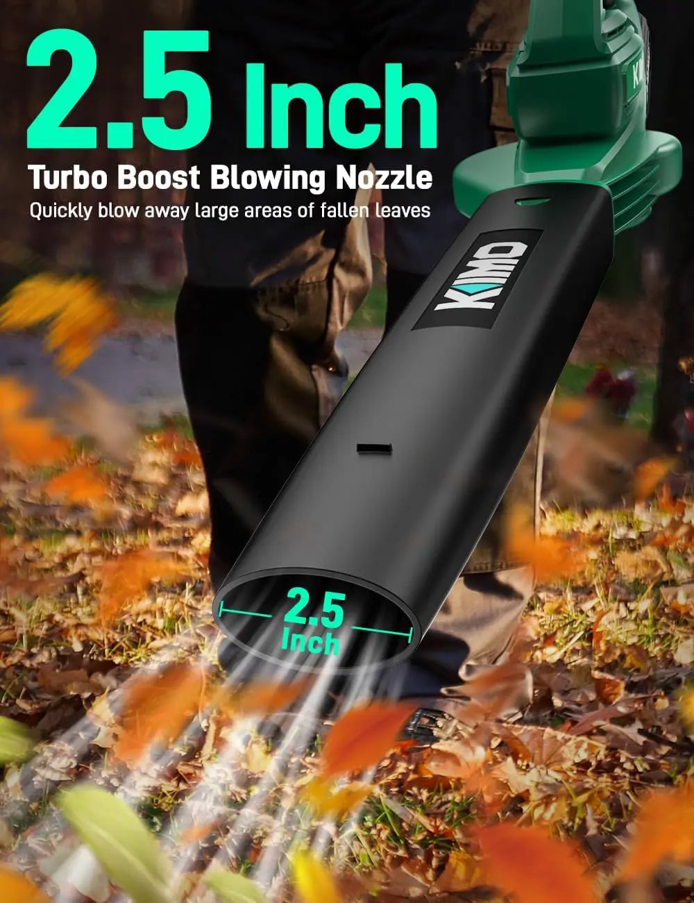 K I M O. Leaf Blower Cordless with Battery and Charger, Extension Tube, 240 CFM 170 MPH Lightweight Cordless Leaf Blowers, 2000mAh Battery Operated Leaf Blowers for Lawn Care, Yard|Patio|House by GreenHaven Gardens