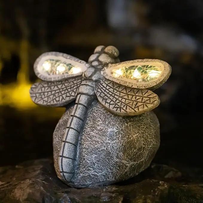 Garden Statue Dragonfly,Solar Dragonfly Decor for Outdoor,Resin Dragonflies Figurine with Solar Light for Patio,Balcony,Yard,Lawn Ornament,Perfect Garden Gift by GreenHaven Gardens