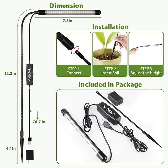 Juhefa Grow Light for Indoor Plants Growing, 6000K Full Spectrum Gooseneck Plant Lamp for Seedings Succulents Small Plants, Auto On/Off Timing & 5 Dimming, 2-Pack by GreenHaven Gardens