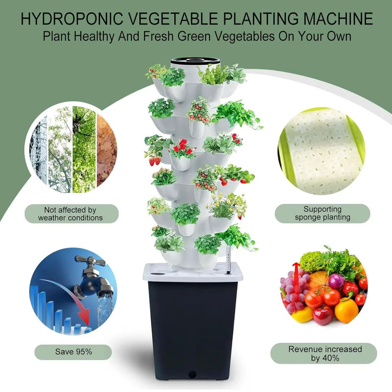 Hydroponics Tower Indoor Growing System Vertical Garden Planter Indoor Smart Garden Kit with Pump and Movable Water Tank Vegetable Plant Gift for Gardening Lover (30-Plants) by GreenHaven Gardens