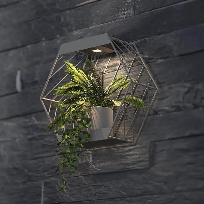 Grand patio Outdoor Leiden LED Solar Hexagon Wall Sconce Planter, with Dusk to Dawn Sensor Decor Wall Lighting for Garage Doorway Patio Yard, Cement Grey (L-Linear) by GreenHaven Gardens