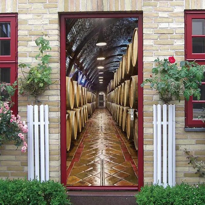 3D Door Stickers Murals - Peel & Stick Wine Cellar Theme - Removable PVC Waterproof Door Poster, 37.4" x 78.7" for Bedroom & Living Room by GreenHaven Gardens