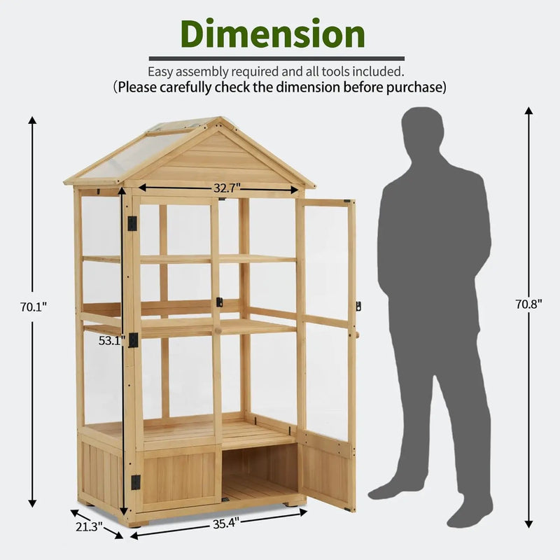 Macrout 3-Tier Solid Wood Cold Frame Greenhouse Cabinet Adjustable Shelves, Dual-Use Insulated Shed for Outdoor Garden & Indoor Balcony Planting, 0847 by GreenHaven Gardens