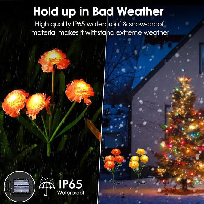 Solar Flowers Outdoor Waterproof, Solar Carnation Stake Lights Outside with 12 Real Looking Flowers for Yard Decorations Outdoor, Front Yard, Garden, Flower Bed, Lawn, Patio Decor (3 Pack) by GreenHaven Gardens