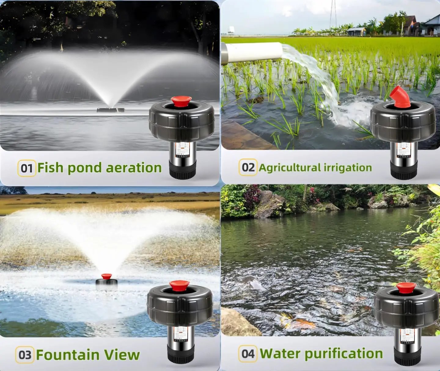 Pond Fountain Aerator, 1HP 10000 GPH Floating Fountain Pump with Timer & 100FT Cord, Stainless Steel Pond Jet System for Large Outdoor Ponds & Lakes by GreenHaven Gardens